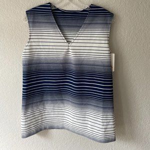 Vintage 1970s Blue & White Gradient Striped V-Neck Tank / Sleeveless Top